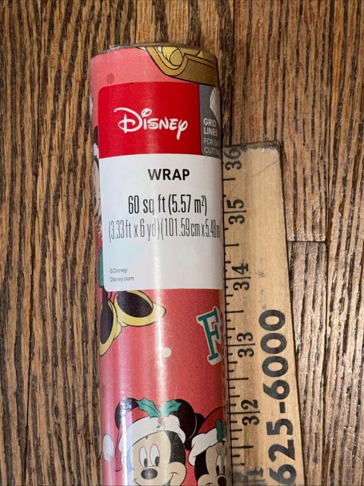 Винтажная рождественская оберточная бумага Disney. Микки/Минни-Маус 40» новый запечатанный! - Изображение 2 из 4