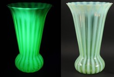RARE Antique Fenton Topaz Opalescent Optic Rib Uranium Vaseline Art Glass Vase