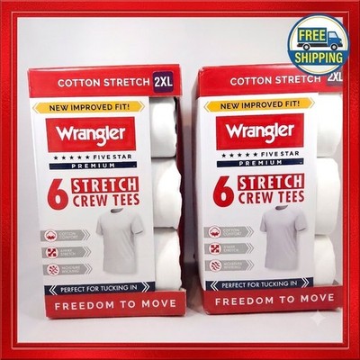 Wrangler Men Undershirts White Crew Neck Cotton Stretch Size 2XL Lot of 2 Packs