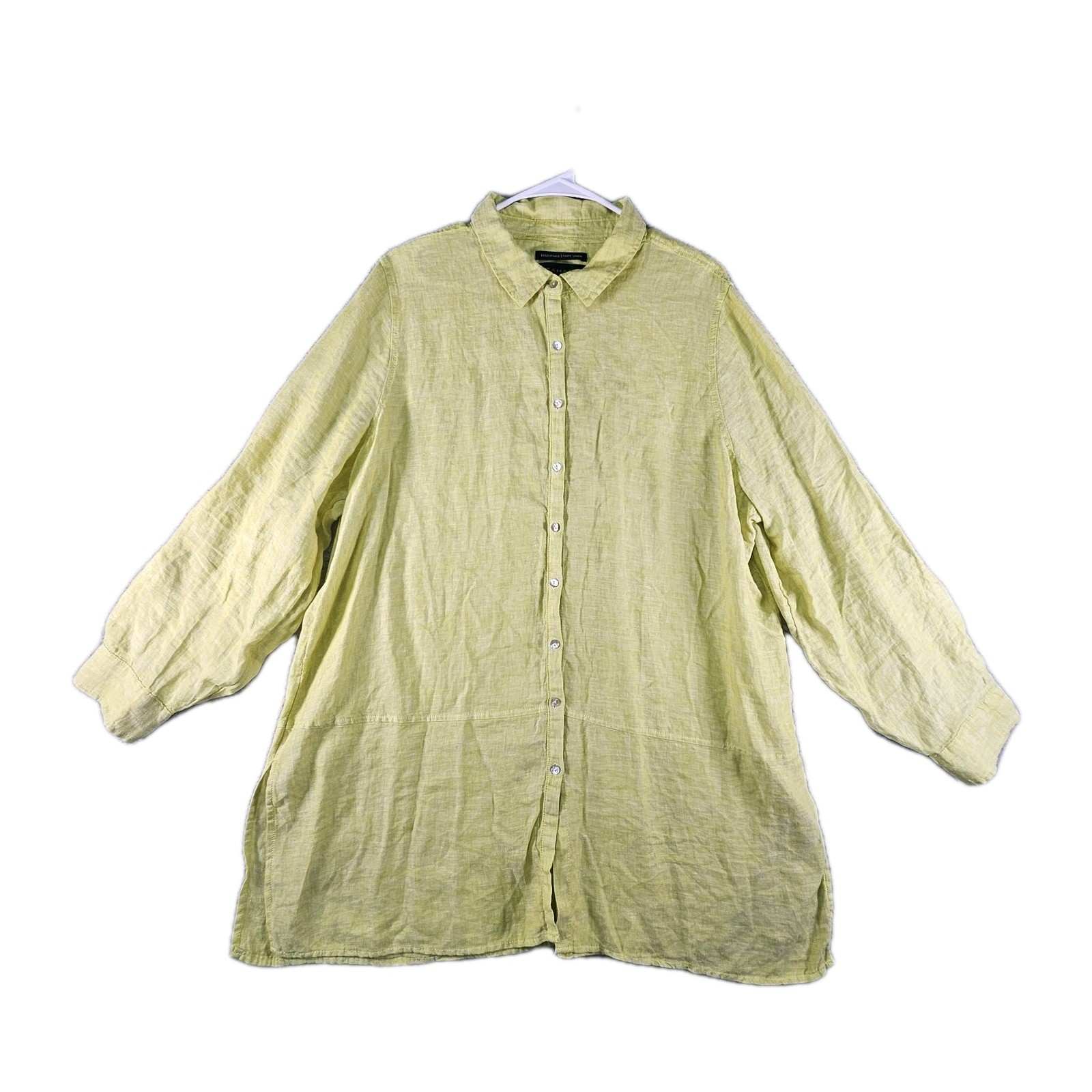 Tahari 100% Linen Tunic Top Womens 1X Roll Tab Sleeve Button Front Coastal Beach