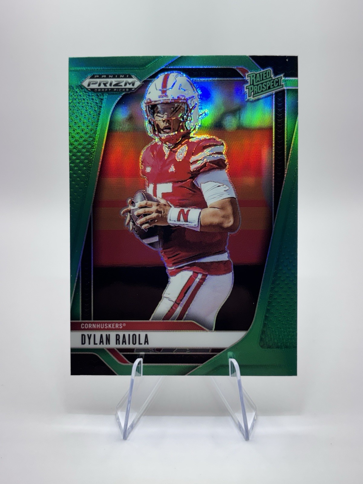 Panini 2025 Prizm Draft Dylan Raiola Nebraska Rated Prospect Green Prizm #158
