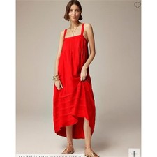 NWT J Crew Pintuck Midi Dress in Drapey Organza Red XS
