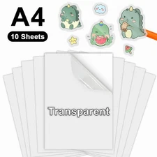 10 Sheets A4 Transparent Printable Vinyl Sticker Paper for Inkjet Printers