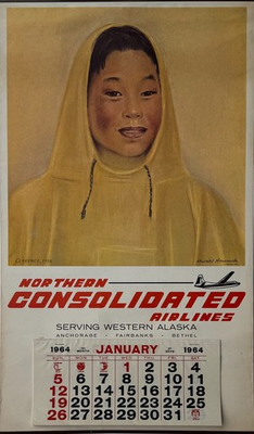 #ad 1964 Northern Consolidated Airlines Wall Calendar Muriel Hannah Alaska Art $50.00
