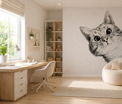 Cute Cat Wallpaper Mural for kids and teen bedroom art decor for childrens