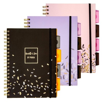 Rochelle Jess B5 Notebooks Set of 3 Double Spiral with Dividers and 200 Pages
