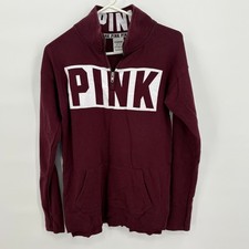 PINK Victoria's Secret Quarter Zip Pullover Burgundy Maroon Logo Sweatshirt XS