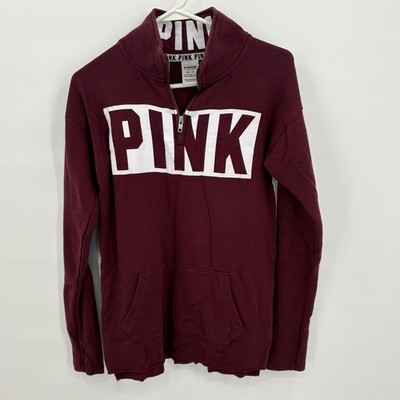 PINK Victoria's Secret Quarter Zip Pullover Burgundy Maroon Logo Sweatshirt XS