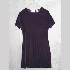 Vintage 90s Purple Short Sleeve Velour Mini Dress Size M Stretch Grunge Goth