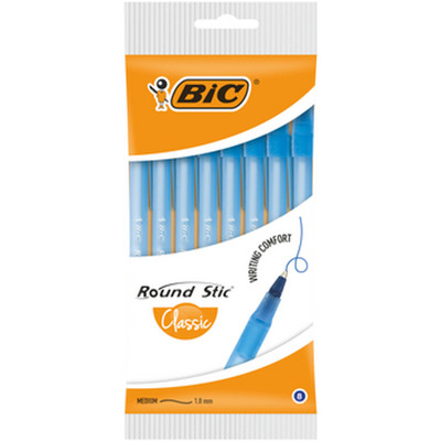 3086123399297 BIC Round Stic Classic Długopis niebieski Pouch 8szt BIC