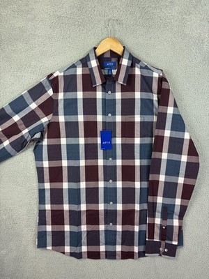 APT.9 Dress Shirt Mens XLT Burgundy Blue Plaid Premier Flex Non Iron Stretch New