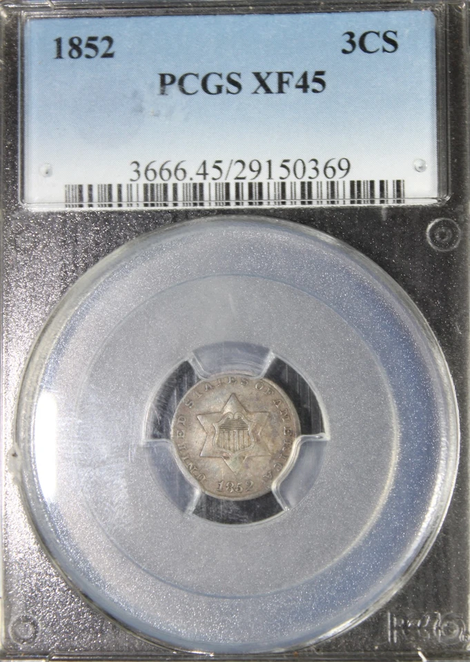1852 XF45 Three Cent Silver PCGS 29150369 - Image 3 of 4