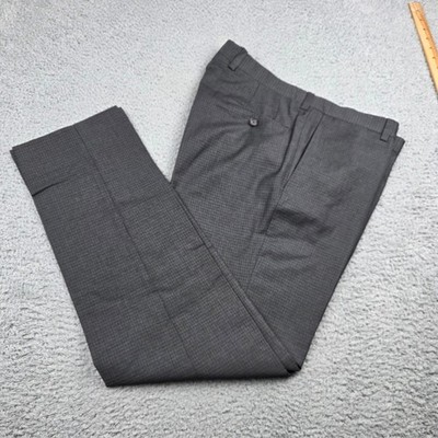 Ted Baker London Jefferson Pant Mens 34R 34x32 Gray Check 100% Wool Trousers