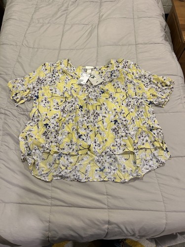 H&M Anna Glover Bluse Damen Größe 14 Gelb Blumenmuster Kurzarm Neu mit Etikett Neu - Bild 1 von 5