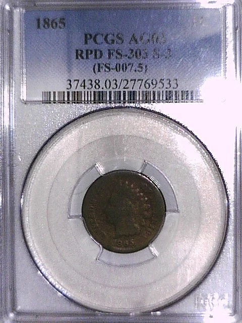 1865 Indian Head Cent PCGS AG 03 RPD FS-303 S-3 (FS-007.5) 27769533 Video - Image 3 of 4