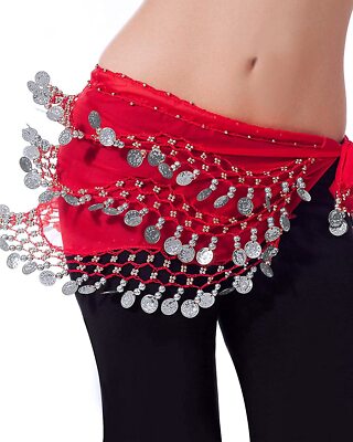 Red and Silver Coin Belt for Belly Dancing, or Beachwear Coverup! Red belly dance belt with silver coins main image 4