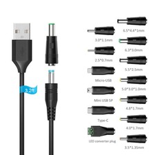 5V Universal DC Power Cable USB to DC 5.5x2.1mm Charging Cord with 13pcs Adapter
