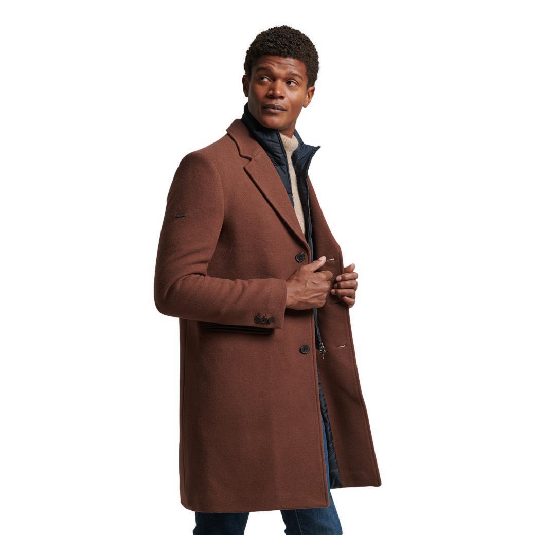 Superdry Uomo Studios Lana Imbottito Città Cappotto - Fudge - L