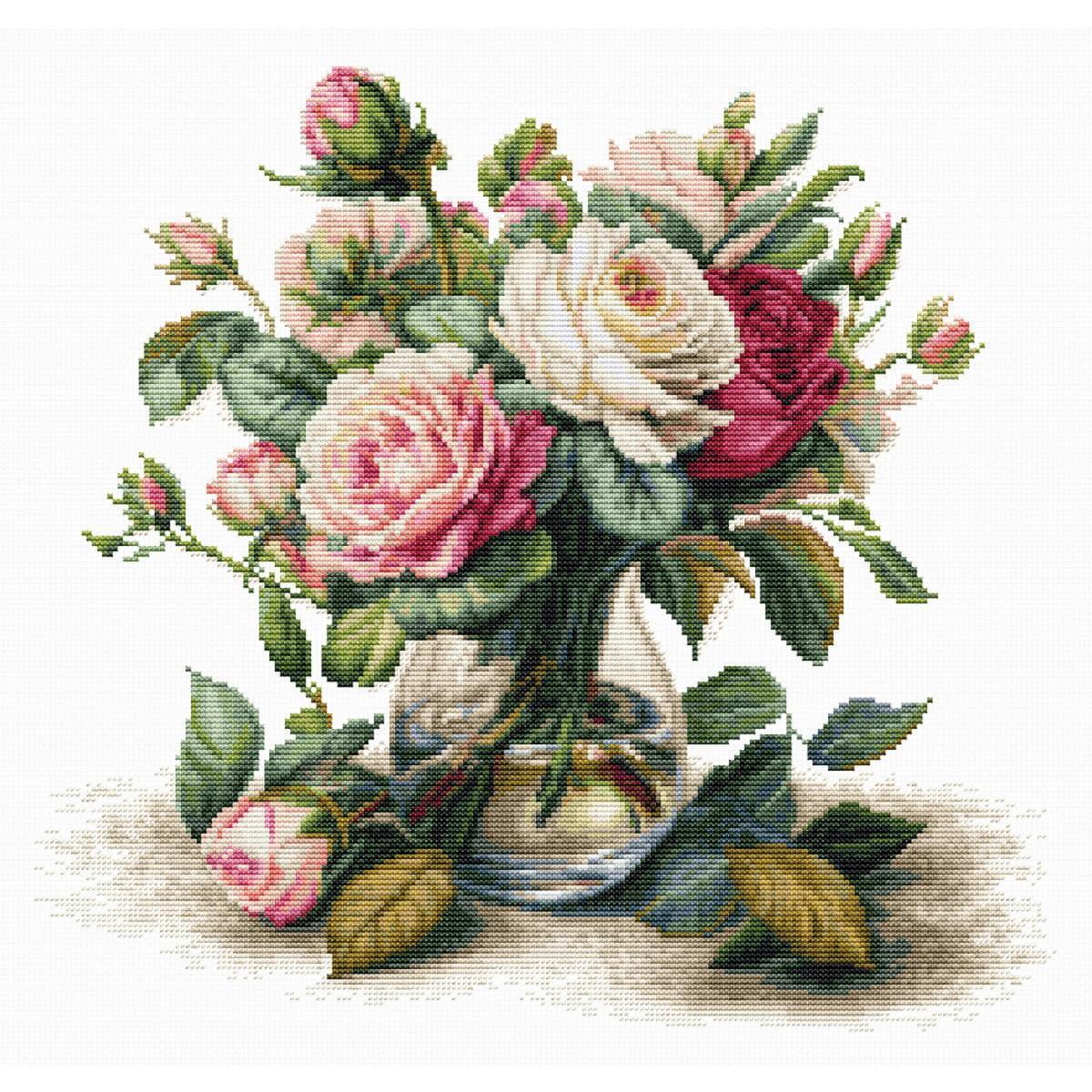 Luca-S counted cross stitch kit ""Vase with Roses"", 31x30cm, DIY