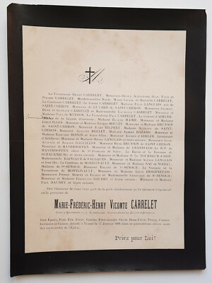 VICOMTE CARRELET Langlais Mython FAIRE PART Montlivault BAZARD Langlais 1890