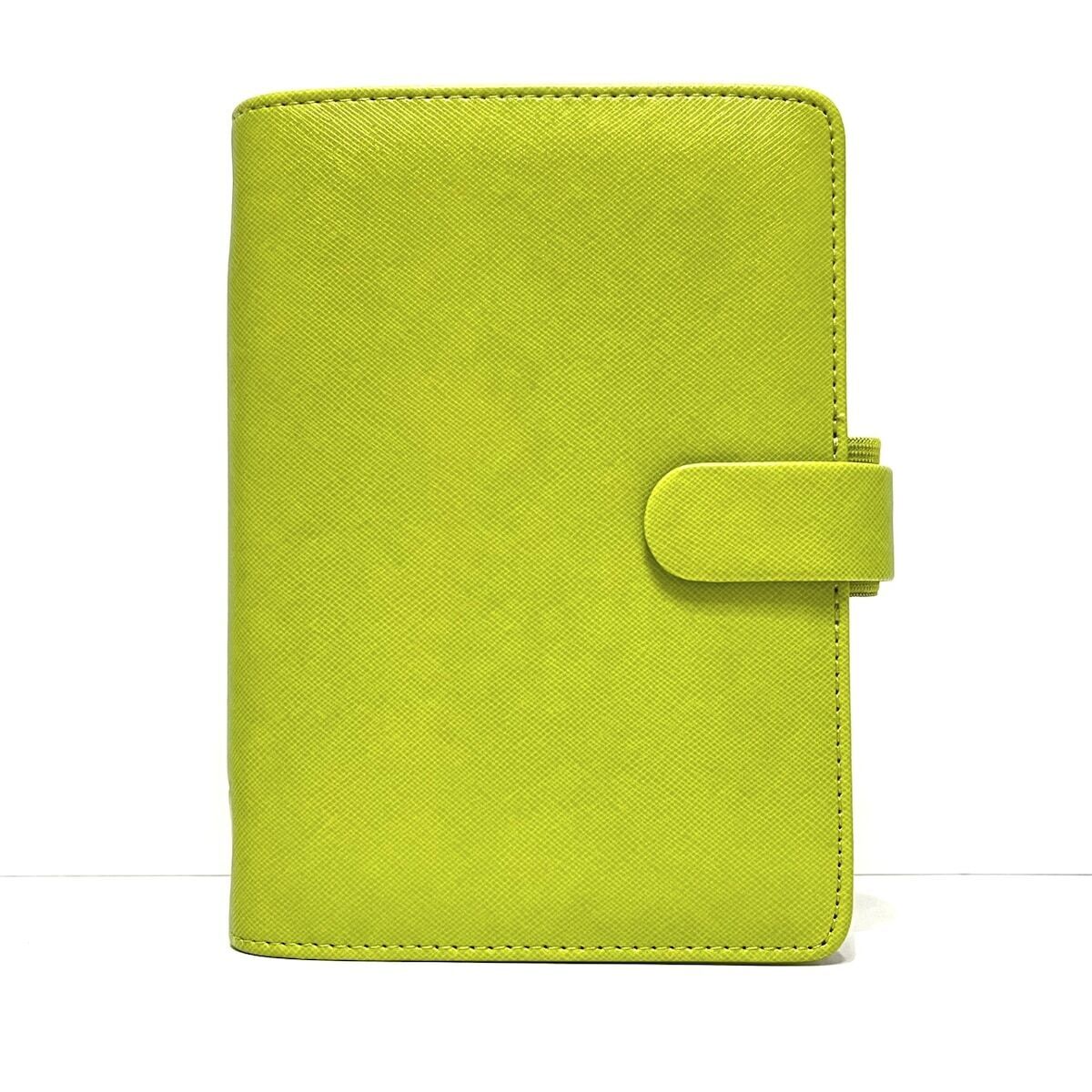 Auth Filofax - Yellow Green Leather Agenda