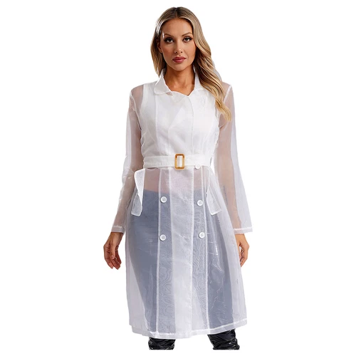 Womens Coat See Through Trench Notch Lapel Jackets Ladies Outerwear Cropped- - Picture 14 of 60