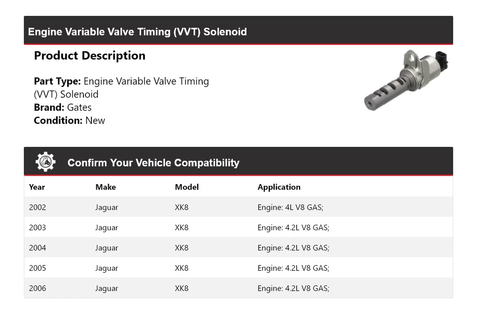 For 2002-2006 Jaguar XK8 Engine Variable Valve Timing (VVT) Solenoid Gates 2003 - Image 2 of 4