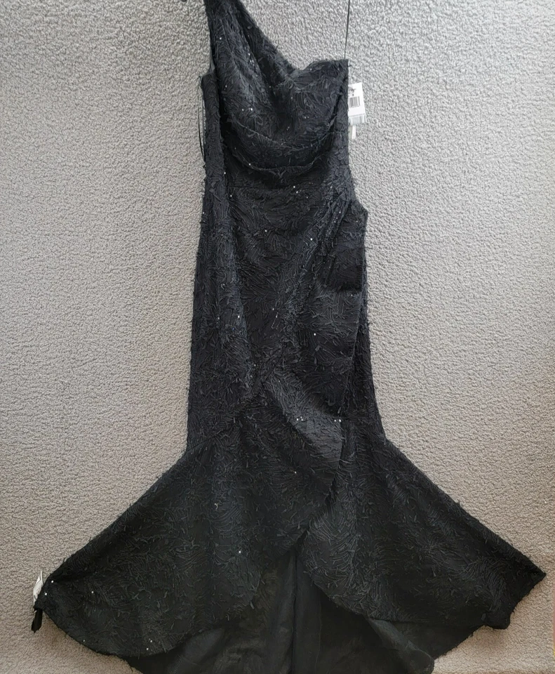 Vestido para mujer Teri Jon by Rickie Freeman bordado con lentejuelas de un hombro 8 negro Foto 2 de 4