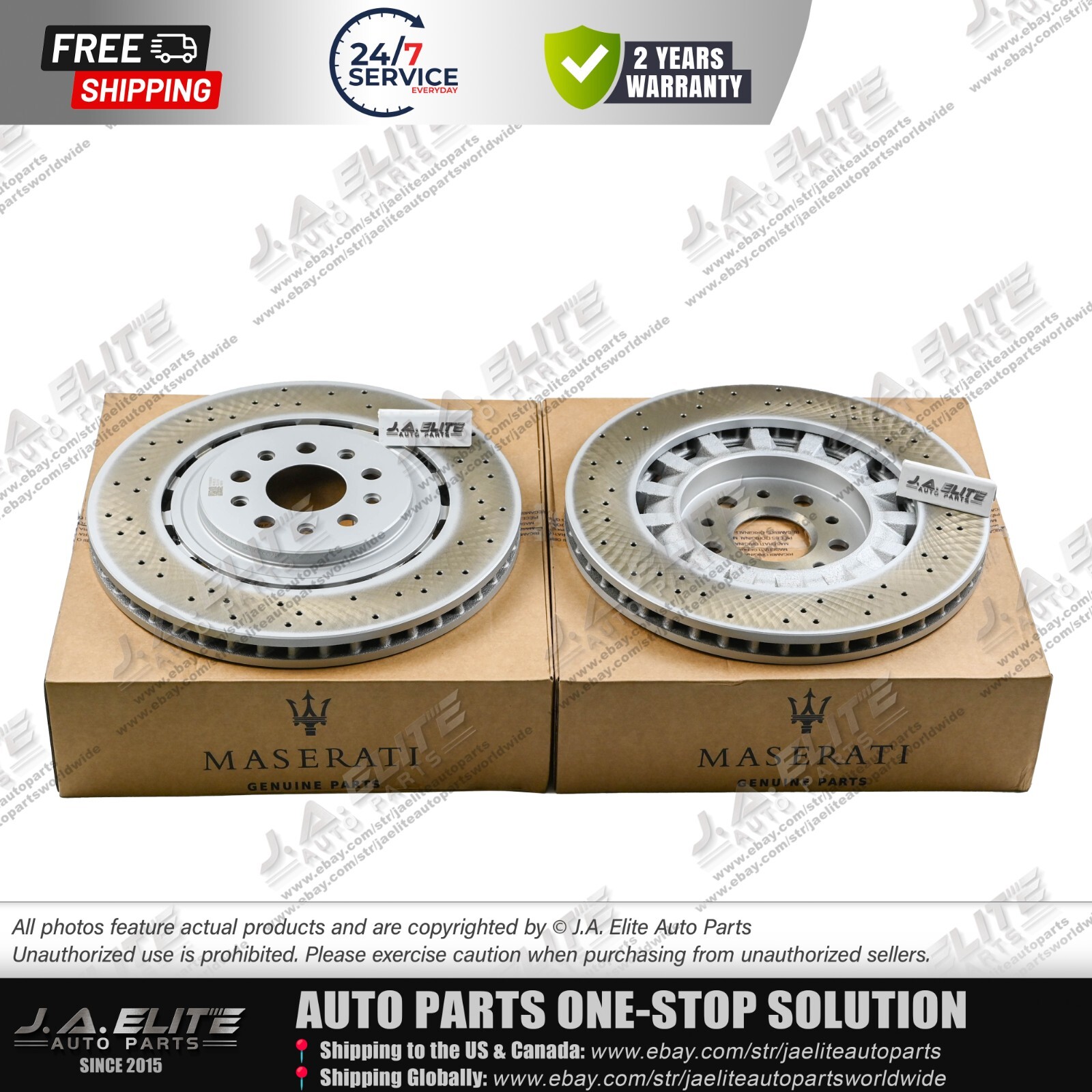2pcs Front Brake Rotor With Holes fit Maserati Quattroporte Ghibli, 670030935