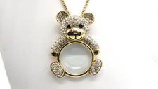 WHITE  BLACK CRYSTAL GOLD TONE 32" NECKLACE w/ TEDDY BEAR PENDANT NWT JB10