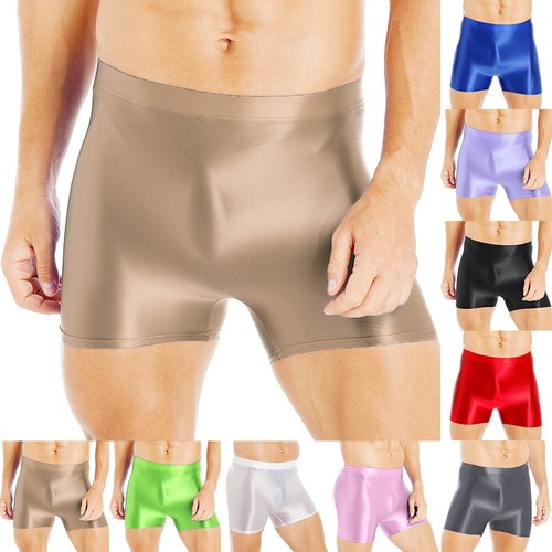 Men's Glossy Shiny Yoga Bottoms Swim Trunks Smooth Sportswear Leggings