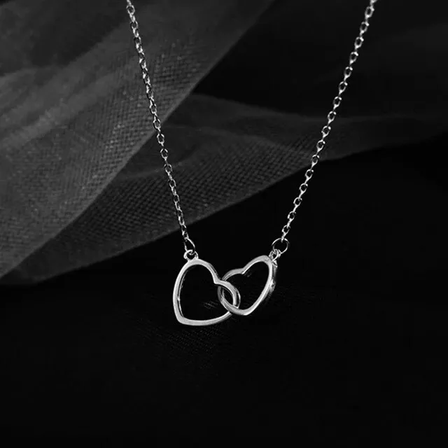 Silver double ring necklace deals