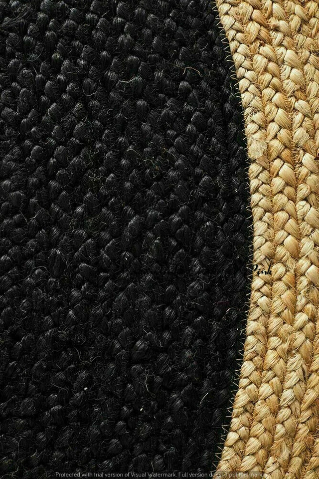 Jute Rug Round Black with Beige Border Hand Braided Jute Natural Fiber Area Rug - Image 4 of 4