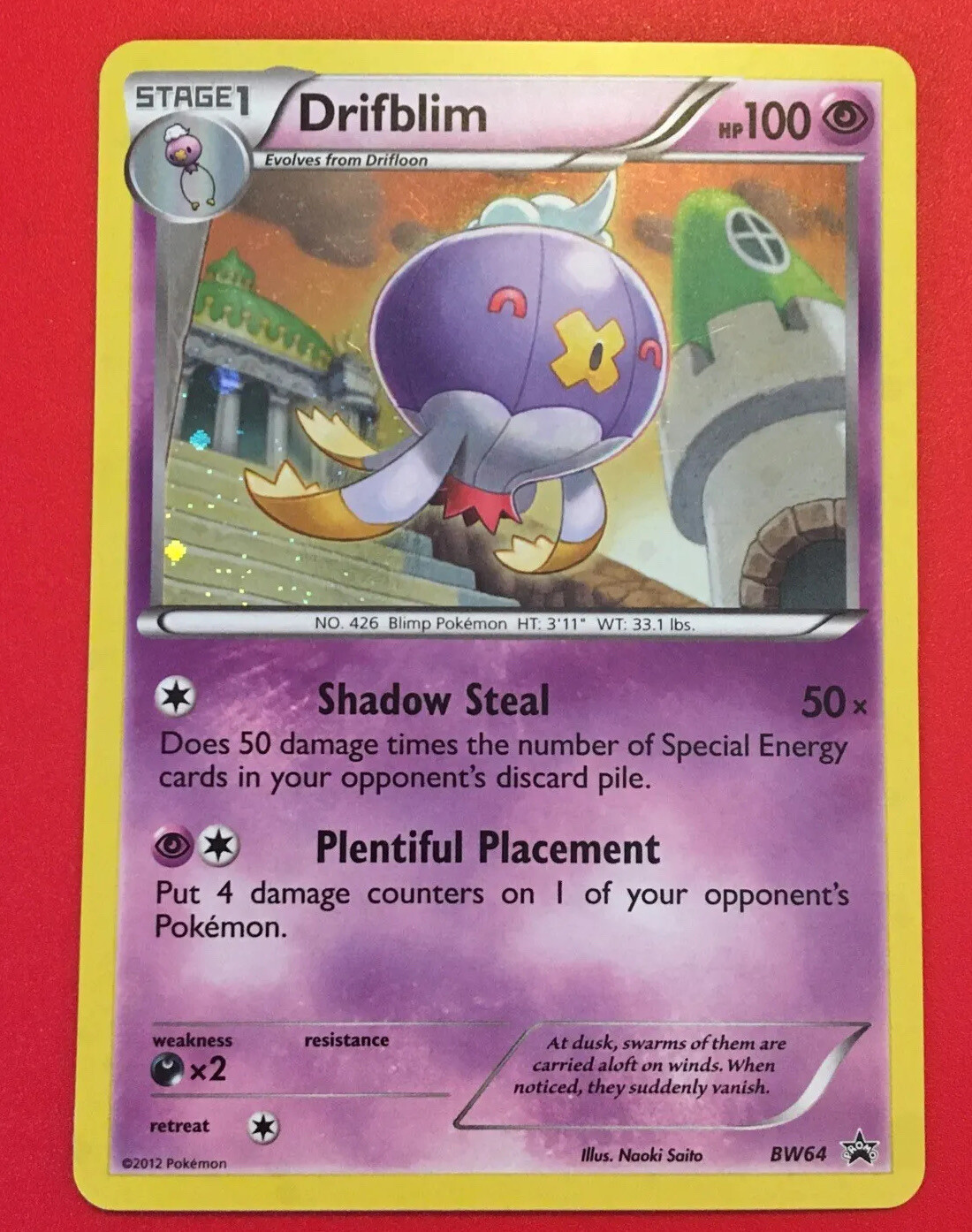 Drifblim Rare Holo Foil BE64 Black Star Promo Pokémon Card No426 2012 NM