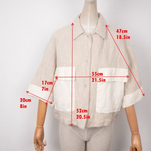 TRANSIT PAR SUCH Women's Lino Cotton Silk Buttons Summer Beige Crop Blazer 3 M/L - Picture 6 of 13