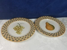 Block China COUNTRY ORCHARD Salad Plate Gray Yellow Checkered Pear or / & Grape