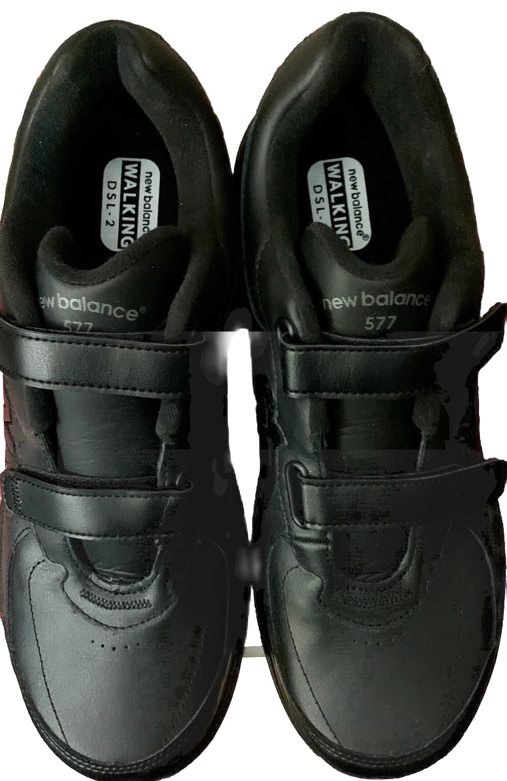 New Balance 577 Size 12 D Black Leather DSL-2  Shoes w Easy Loop Straps, New