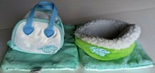 ZHUZHU Zhu Zhu Pets Hamster Carrier Bed Two Blankets Green Blue Accessories Lot 