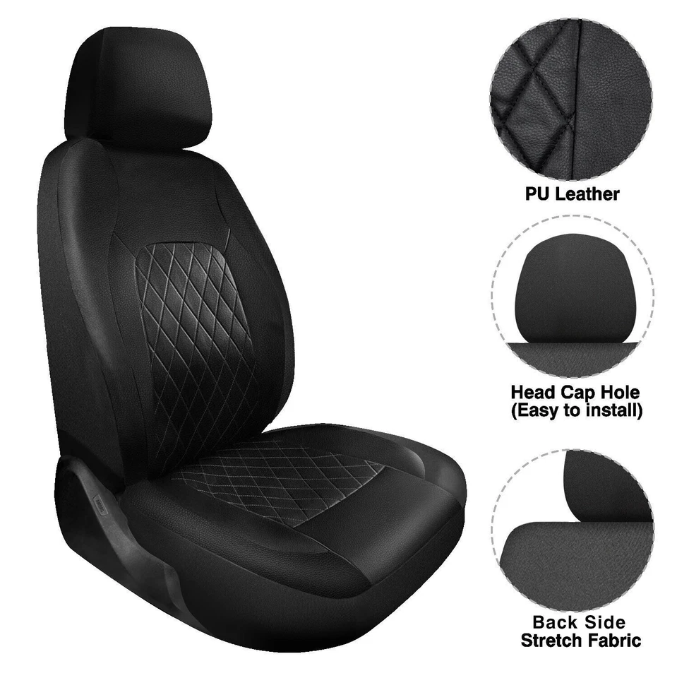 Fundas de asiento de coche de cuero negro azul 5 plazas cojín interior completo delantero trasero 9 piezas Foto 3 de 4