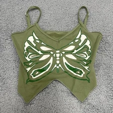 SHEIN Butterfly Tank Top Womens XS Green Rave Festival Sleeveless