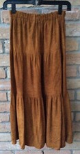 VTG 70s Toffee Brown Suede Skirt Sz M Mod Boho Hippy Peasant Midi Skirt READ