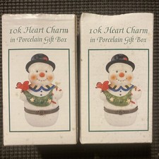 2 Kurt Adler Snowman Porcelain Jewelry Hinged Trinket Boxes, No Charms