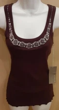 NWT, Women's Kenar Tank Top Brown Sleeveless Beaded Round Neck Small S