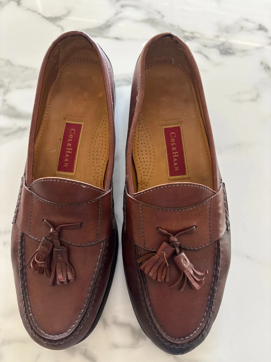 Cole Haan Mens Burgundy Leather Tassel Pinch Loafers Dress Shoes 10.5 Preppy 90s Cole Haan Burgundy Tassel Loafers Mens 10.5 D | eBay main image 4
