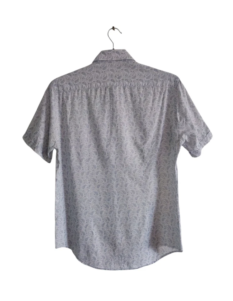 Chemise Zara à manches courtes motif paisley bleu et blanc taille M slim ( S/M ) - Photo 3/4