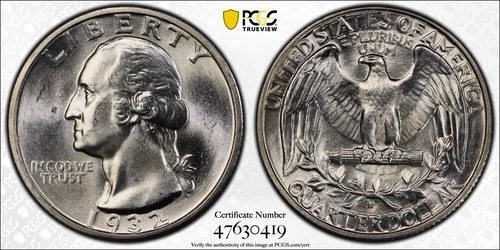 PCGS 1932 S Quarter MS64 Silver Washington Coin 25C #47630419 Blast White