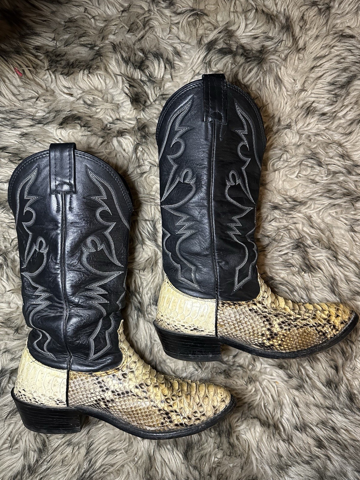 Vintage Larry Mahan Cowboy Boots Python Snakeskin… - image 1