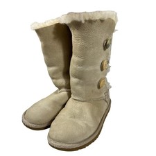 UGG Australia Bailey Button Triplet Beige Tall Boots Youth big Kid 2 Sheepskin
