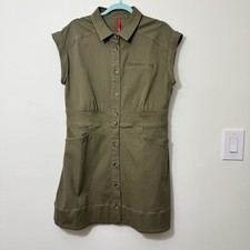 Spanx Stretch Twill Utility Dress Women’s Size XL Tuscan Olive Collared Pockets