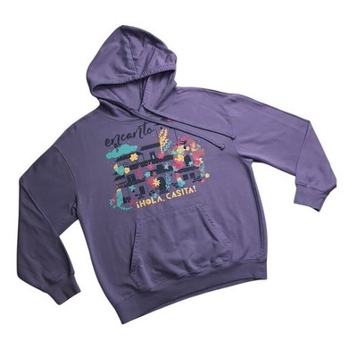 Disney Encanto Purple Hola Casita Graphic Hoodie Kids Large L Floral Fleece